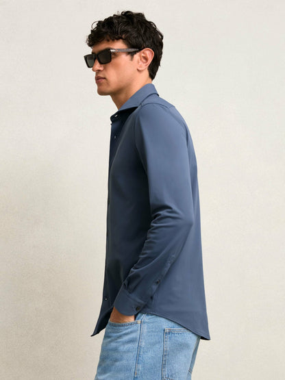 Stretch Jersey Cutaway-Collar Shirt in Dark Airforce Blue | Reiss Men Featured