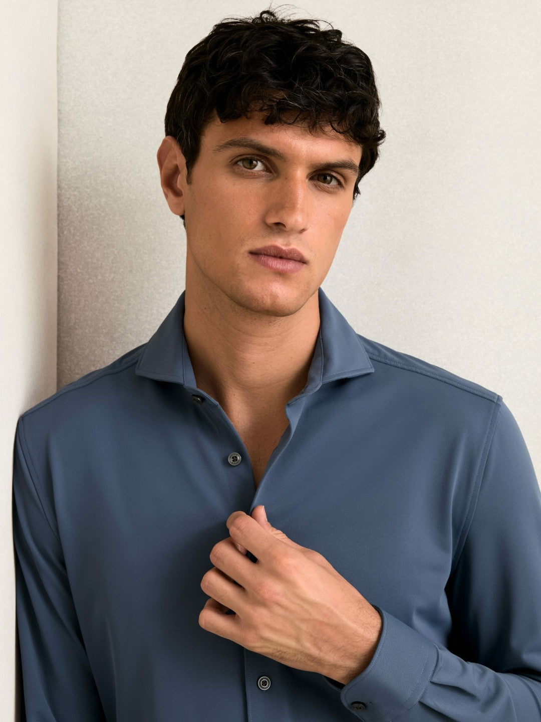 Stretch Jersey Cutaway-Collar Shirt in Dark Airforce Blue | Reiss Men Featured