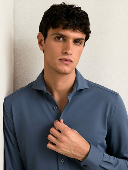 Stretch Jersey Cutaway-Collar Shirt in Dark Airforce Blue | Reiss Men Featured