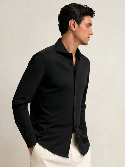 Stretch Jersey Cutaway-Collar Shirt in Black | Reiss Men Premium
