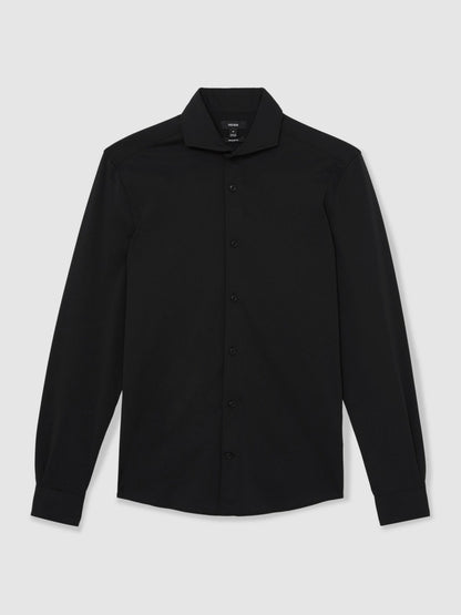 Stretch Jersey Cutaway-Collar Shirt in Black | Reiss Men Premium