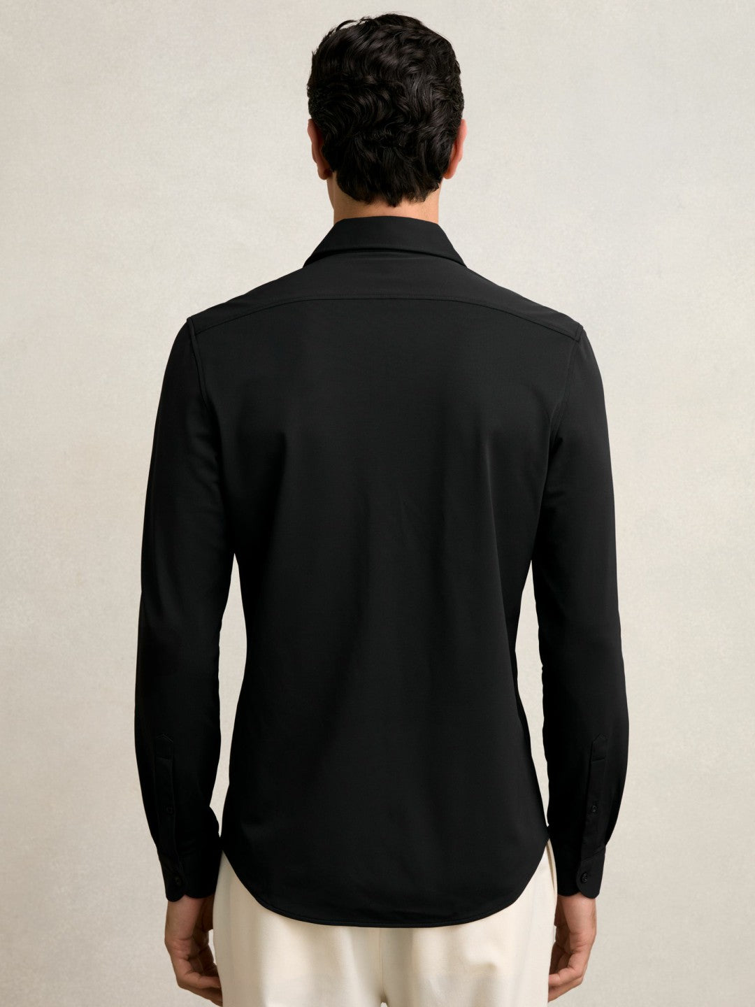 Stretch Jersey Cutaway-Collar Shirt in Black | Reiss Men Premium