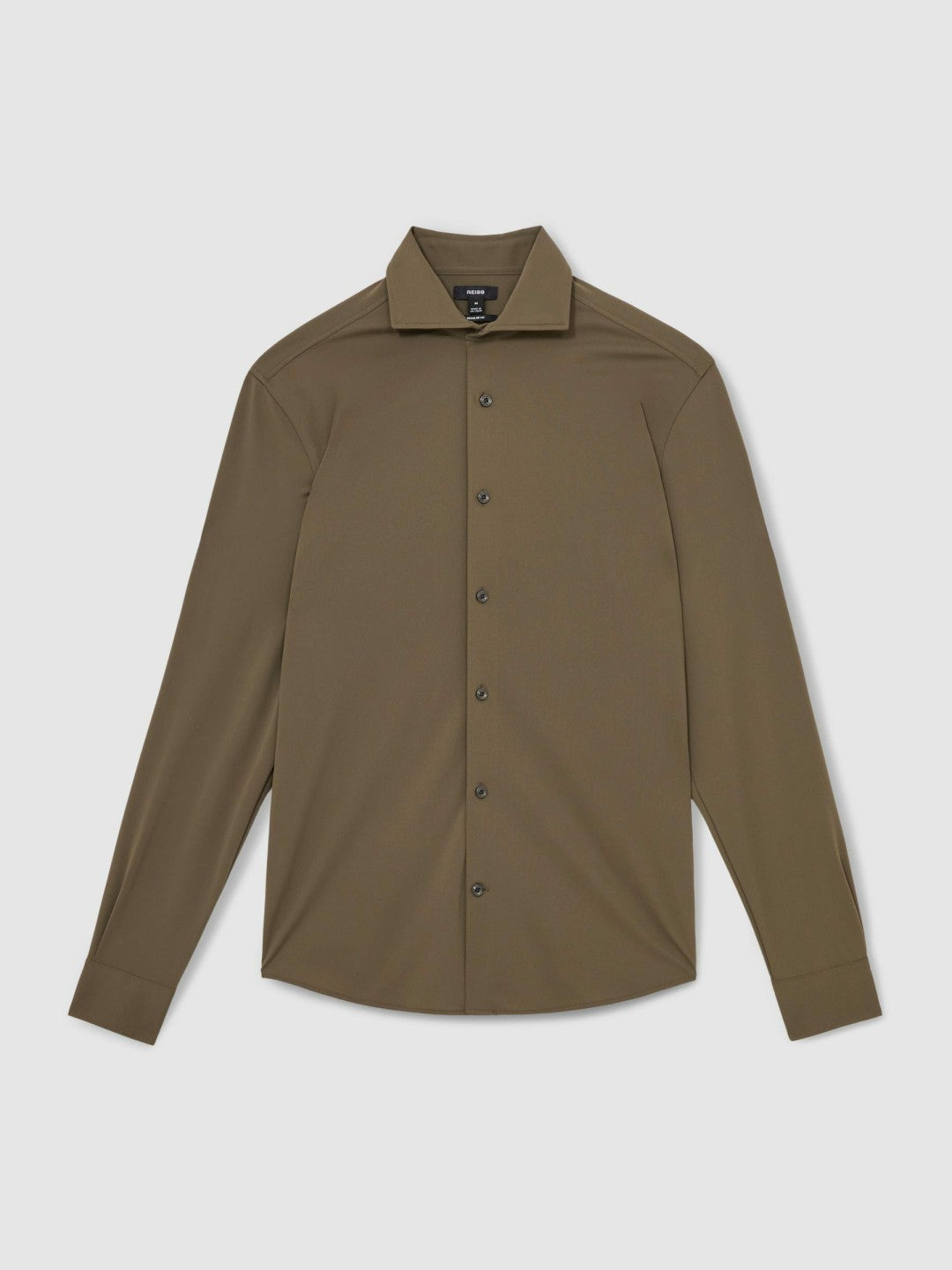 Stretch Jersey Cutaway-Collar Shirt in Olive Green | Reiss Men Signature