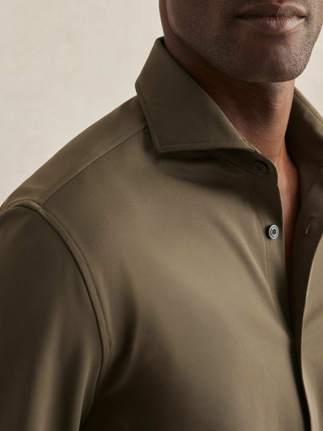Stretch Jersey Cutaway-Collar Shirt in Olive Green | Reiss Men Signature