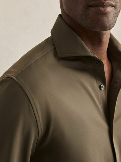 Stretch Jersey Cutaway-Collar Shirt in Olive Green | Reiss Men Signature