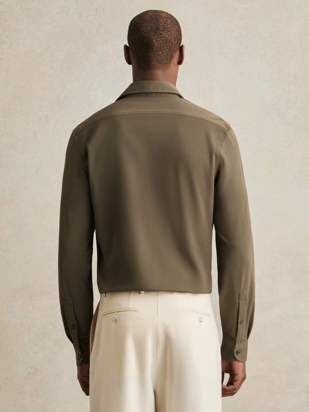 Stretch Jersey Cutaway-Collar Shirt in Olive Green | Reiss Men Signature