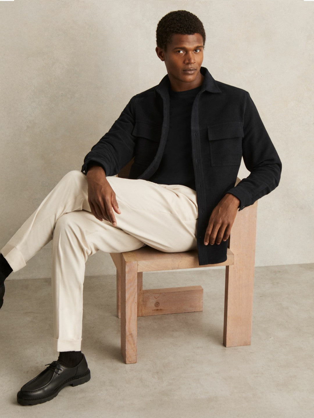Moleskin-Cotton Twin-Pocket Overshirt in Navy | Reiss Men Exclusive