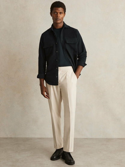 Moleskin-Cotton Twin-Pocket Overshirt in Navy | Reiss Men Exclusive