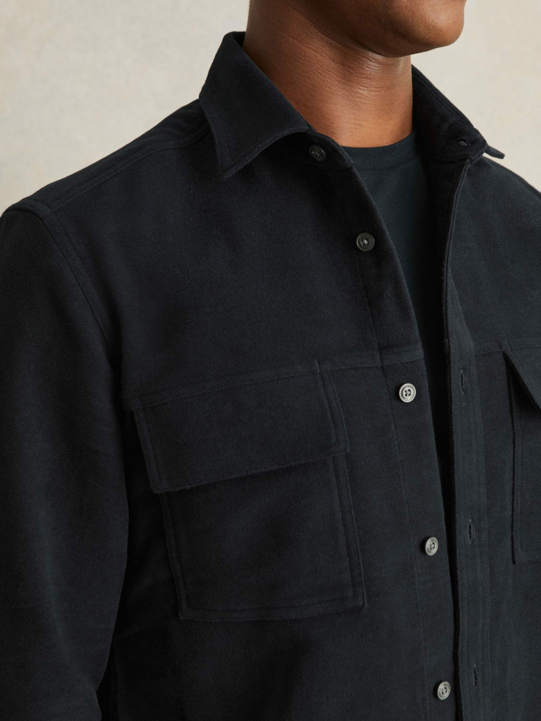 Moleskin-Cotton Twin-Pocket Overshirt in Navy | Reiss Men Exclusive