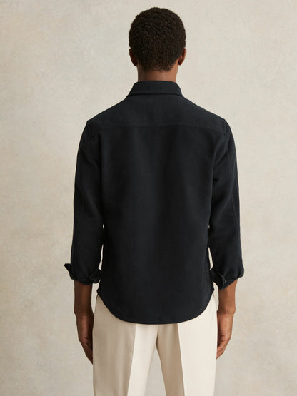 Moleskin-Cotton Twin-Pocket Overshirt in Navy | Reiss Men Exclusive