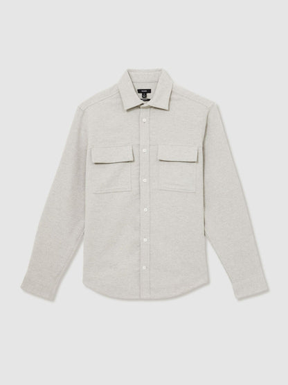 Moleskin-Cotton Twin-Pocket Overshirt in Soft Grey Melange | Reiss Men Trending