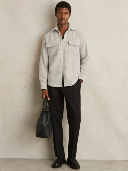 Moleskin-Cotton Twin-Pocket Overshirt in Soft Grey Melange | Reiss Men Trending