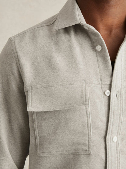 Moleskin-Cotton Twin-Pocket Overshirt in Soft Grey Melange | Reiss Men Trending