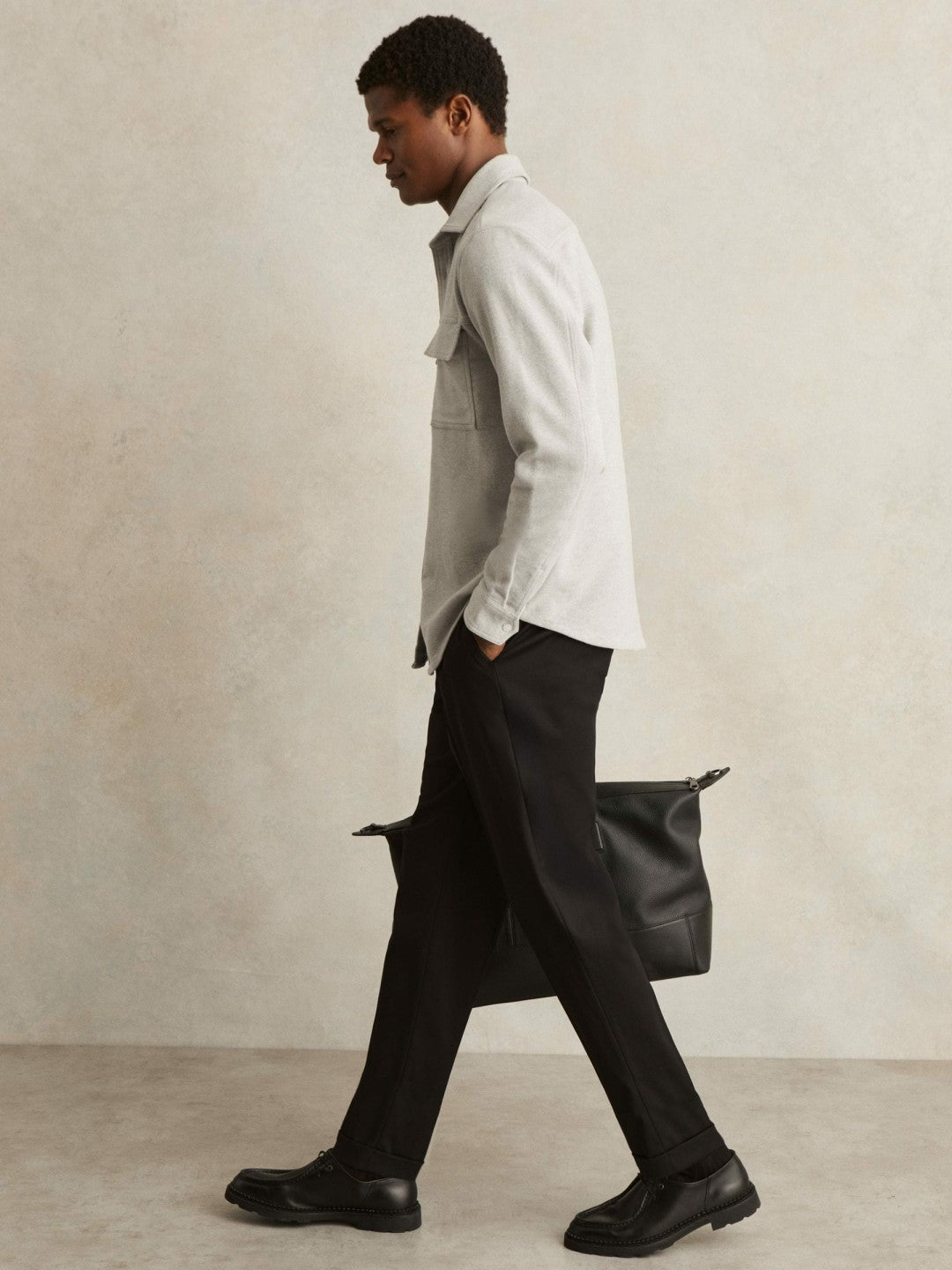 Moleskin-Cotton Twin-Pocket Overshirt in Soft Grey Melange | Reiss Men Trending
