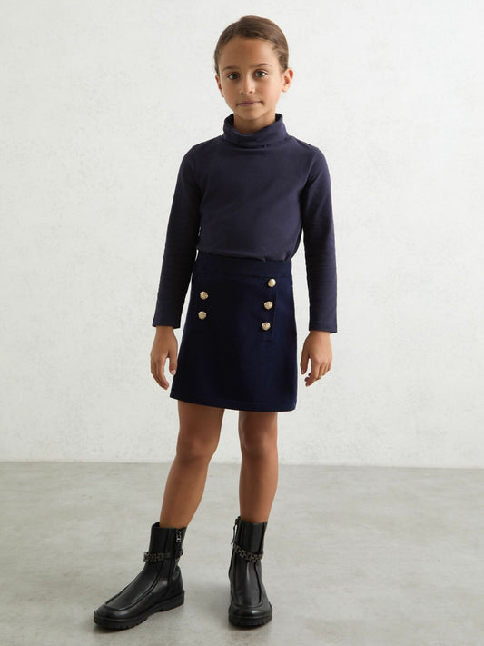 9-13 yrs Cotton-Jersey Roll-Neck Top with Stretch in Navy | Reiss Children & Baby Popular