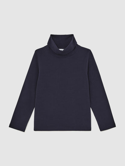 9-13 yrs Cotton-Jersey Roll-Neck Top with Stretch in Navy | Reiss Children & Baby Popular