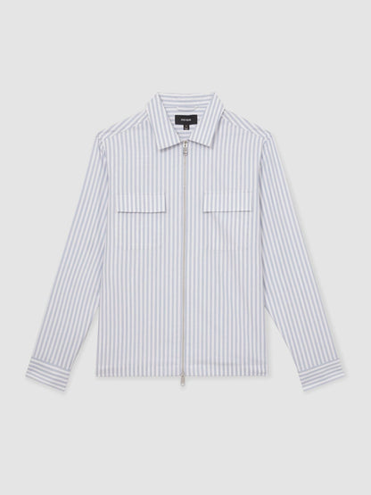Cotton Stripe Zip-Through Shirt in White/Soft Blue | Reiss Men Popular