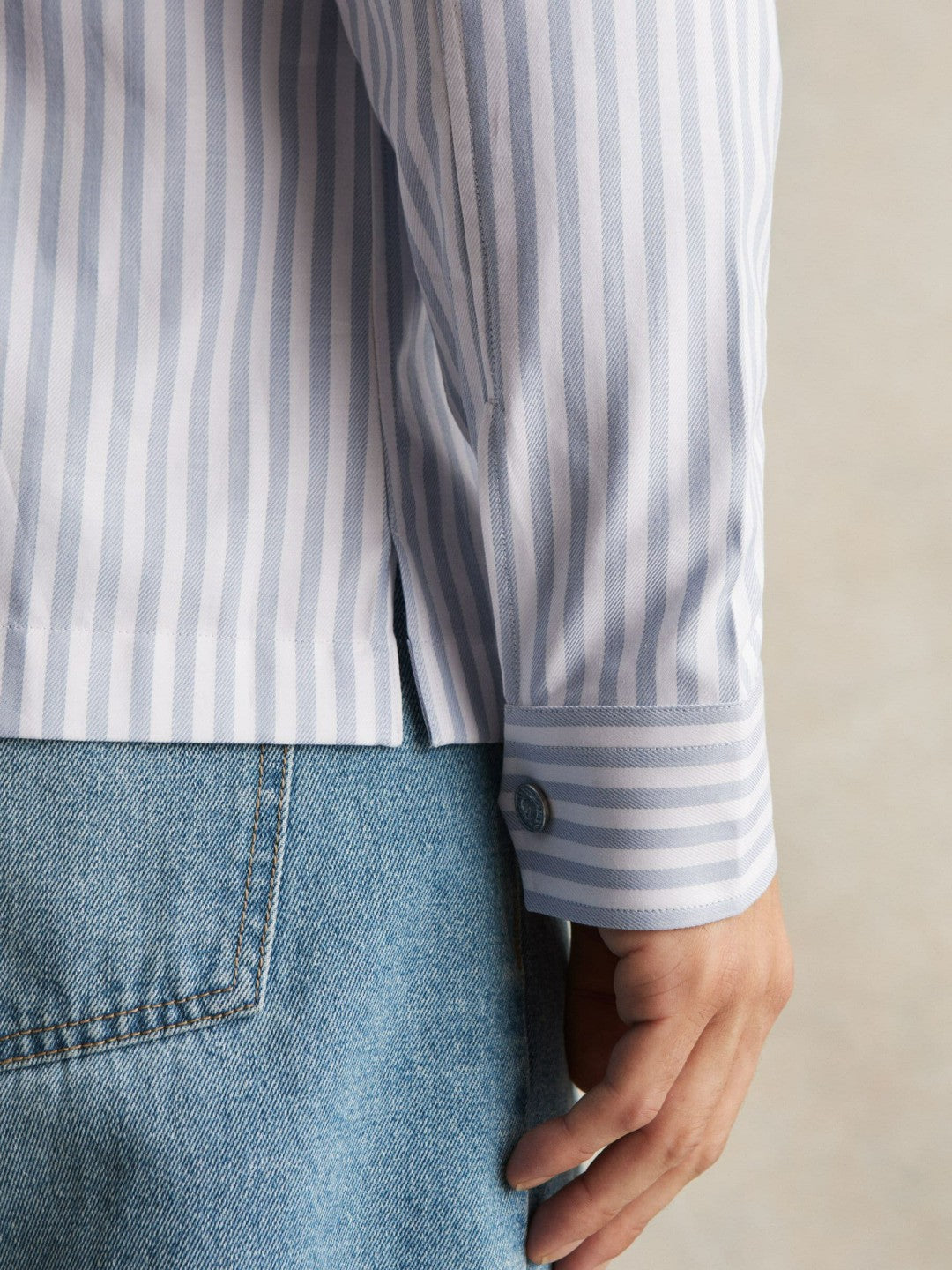 Cotton Stripe Zip-Through Shirt in White/Soft Blue | Reiss Men Popular