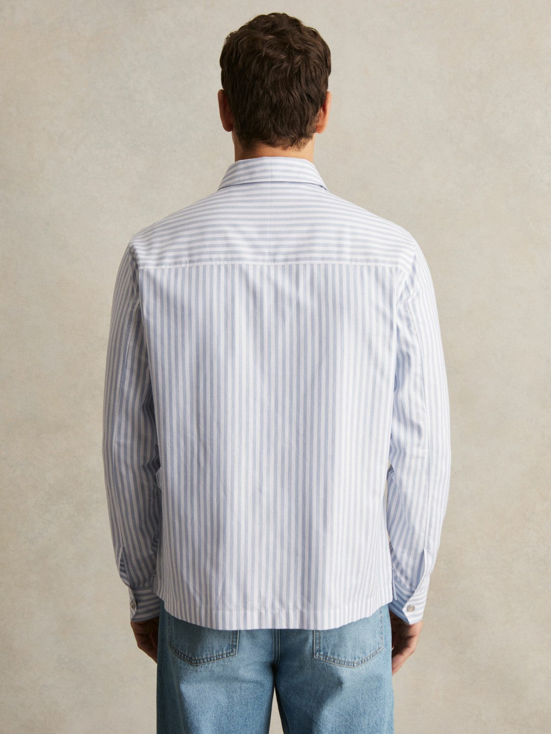 Cotton Stripe Zip-Through Shirt in White/Soft Blue | Reiss Men Popular