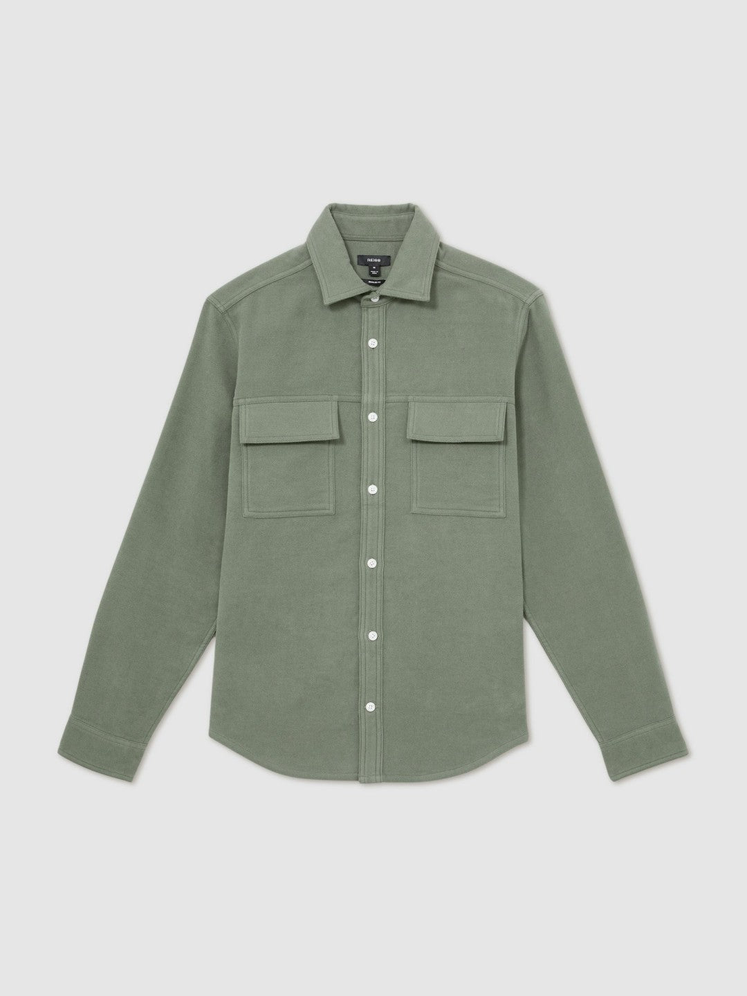 Moleskin-Cotton Twin-Pocket Overshirt in Green | Reiss Men Featured