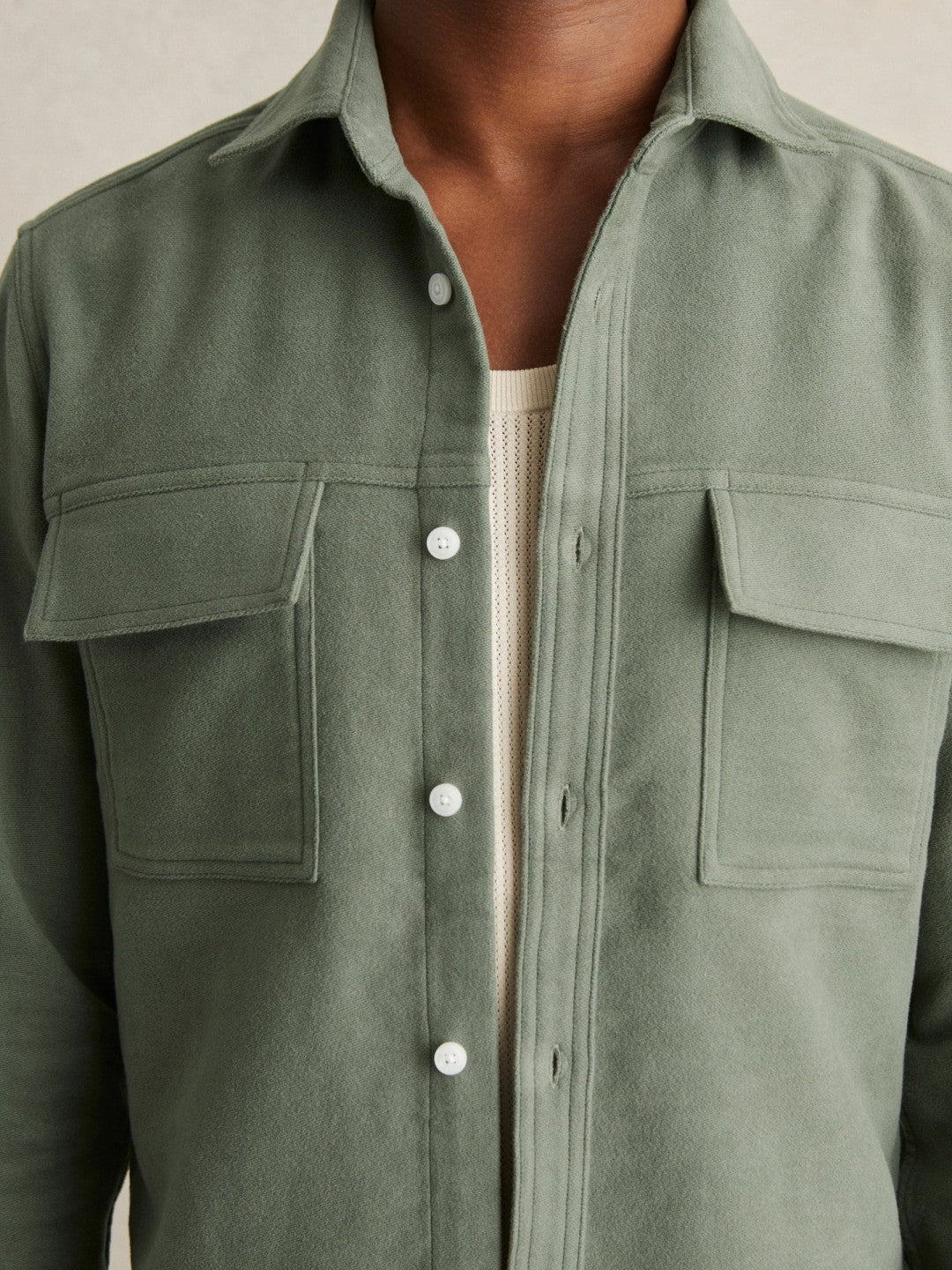 Moleskin-Cotton Twin-Pocket Overshirt in Green | Reiss Men Featured