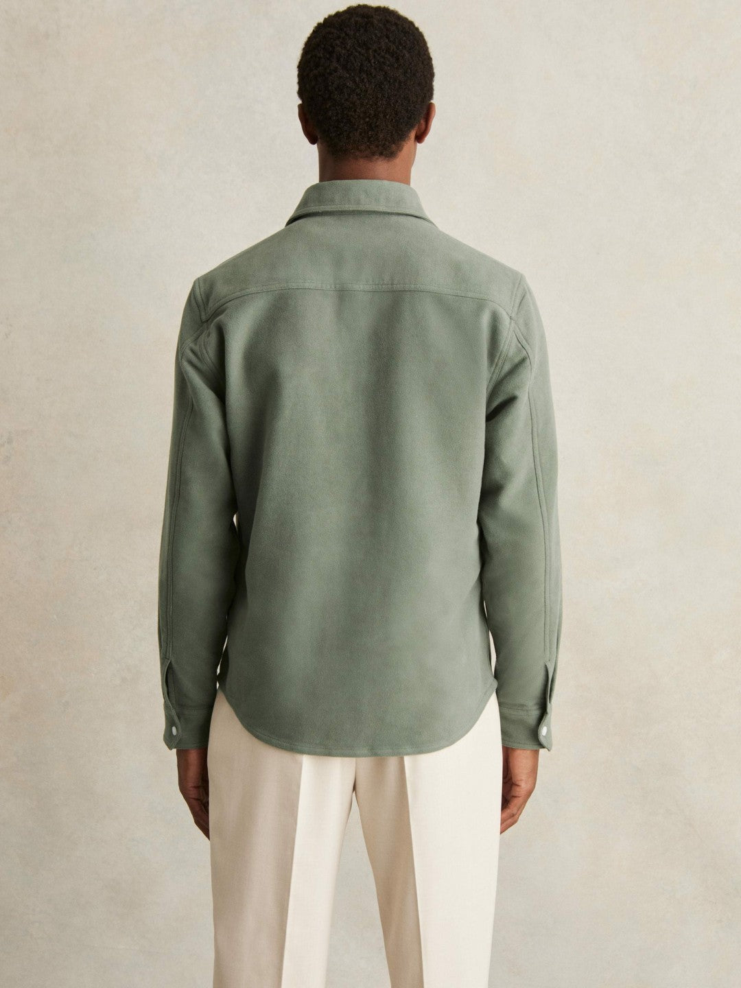 Moleskin-Cotton Twin-Pocket Overshirt in Green | Reiss Men Featured