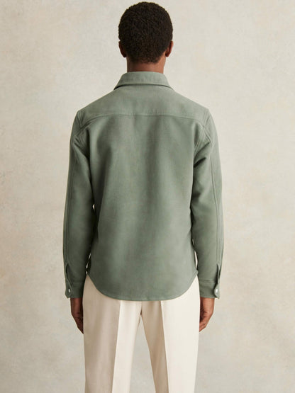 Moleskin-Cotton Twin-Pocket Overshirt in Green | Reiss Men Featured