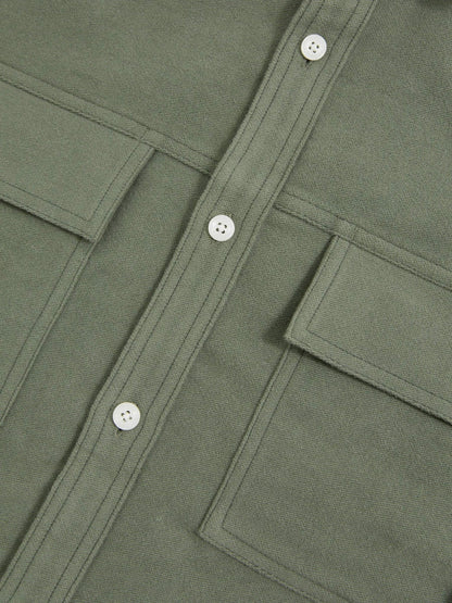 Moleskin-Cotton Twin-Pocket Overshirt in Green | Reiss Men Featured