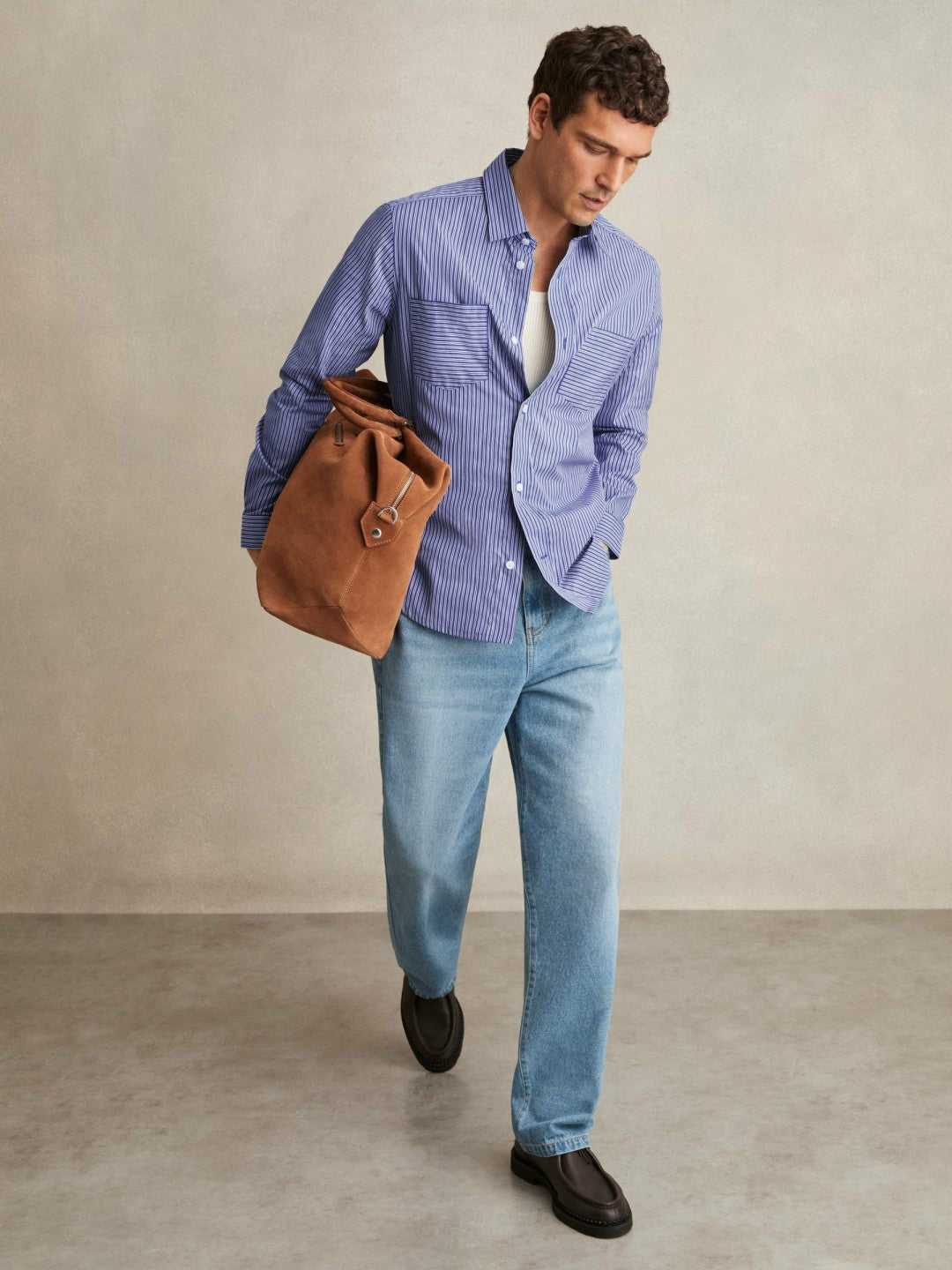 Cotton-Poplin Stripe Twin-Pocket Shirt in Blue/White | Reiss Men Exclusive