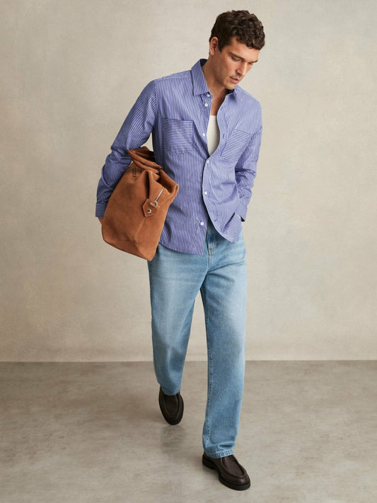 Cotton-Poplin Stripe Twin-Pocket Shirt in Blue/White | Reiss Men Exclusive