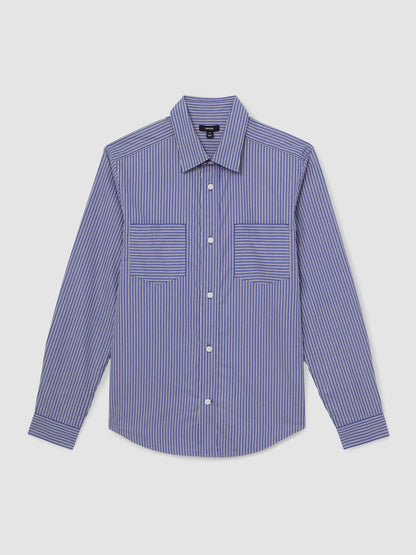 Cotton-Poplin Stripe Twin-Pocket Shirt in Blue/White | Reiss Men Exclusive