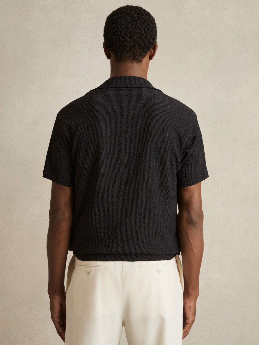 Graphic Print Cuban-Collar Shirt in Black | Reiss Men Best Seller