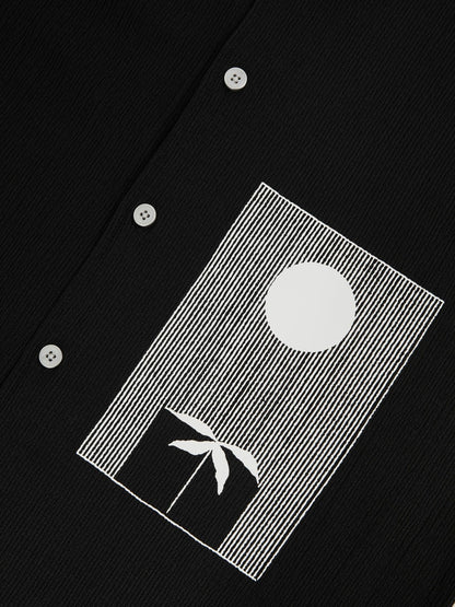 Graphic Print Cuban-Collar Shirt in Black | Reiss Men Best Seller