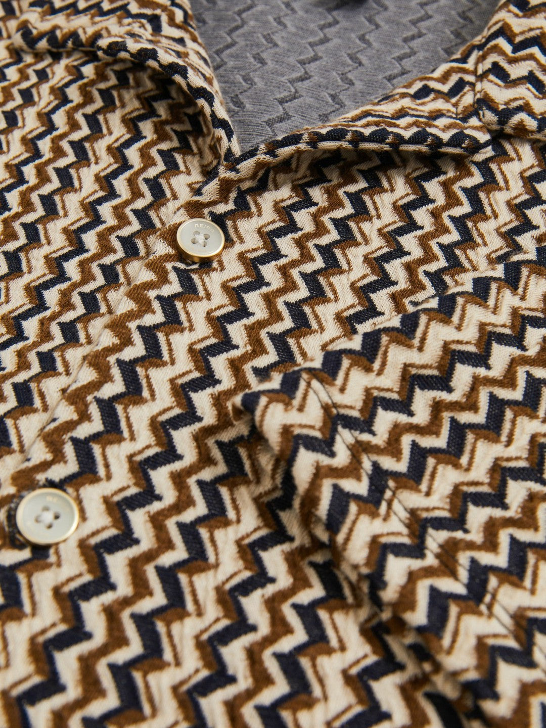 Zig-Zag Knit Cuban-Collar Shirt in Tobacco Brown | Reiss Men Recommended