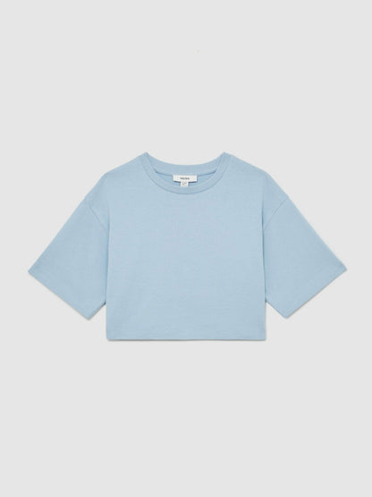 3-9 yrs Cotton Oversized Cropped T-Shirt in Blue | Reiss Children & Baby Exclusive
