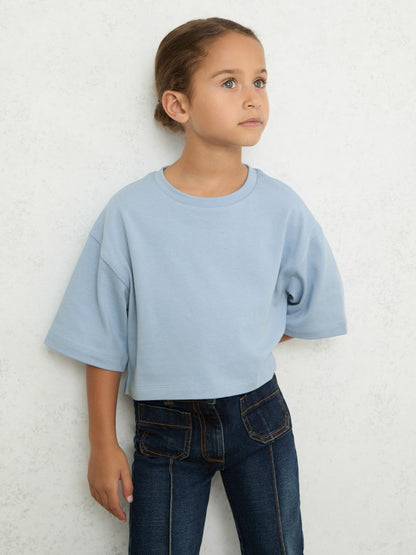 3-9 yrs Cotton Oversized Cropped T-Shirt in Blue | Reiss Children & Baby Exclusive