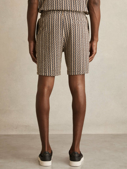 Zig-Zag Knit Drawstring Shorts in Tobacco Brown | Reiss Men Signature