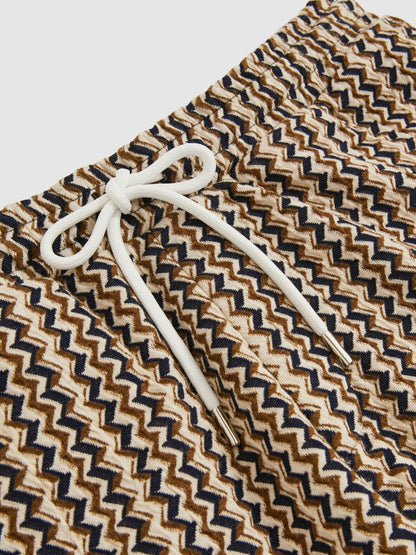 Zig-Zag Knit Drawstring Shorts in Tobacco Brown | Reiss Men Signature