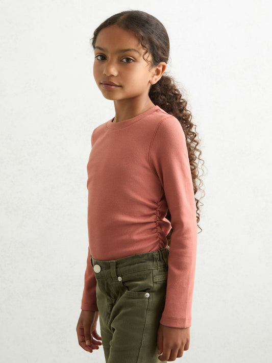 4-9 yrs Cotton Ruched Long-Sleeve T-Shirt with Stretch in Rose | Reiss Children & Baby New