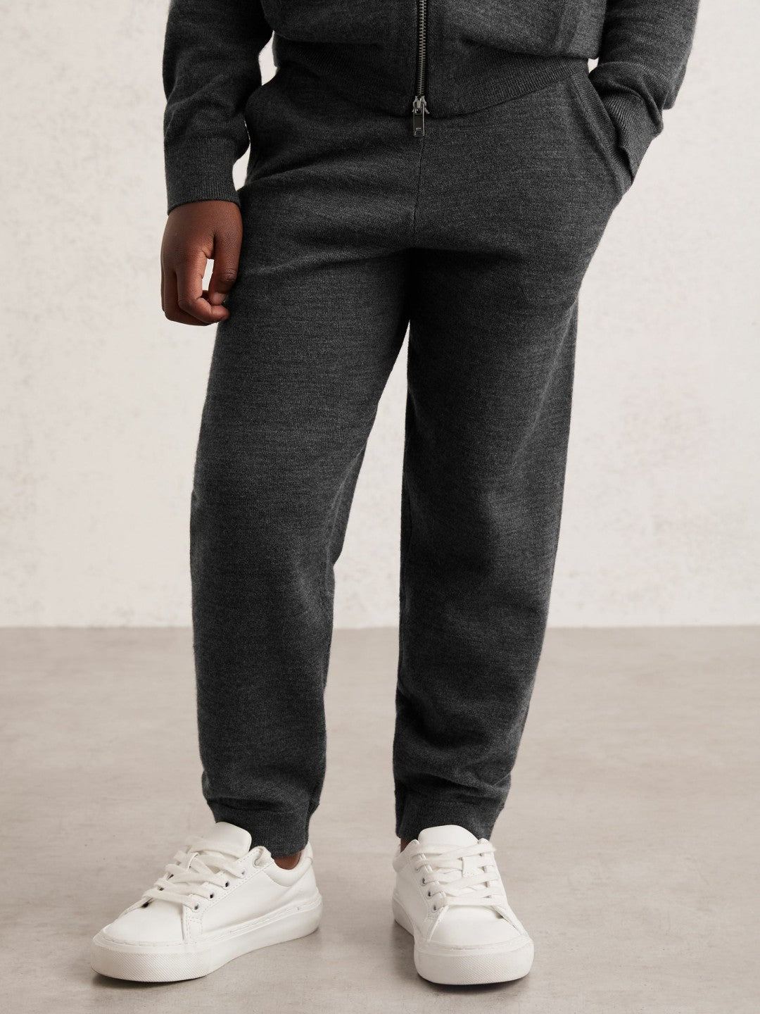 13-14 yrs Merino Wool Cuffed Joggers in Derby Grey Melange | Reiss Children & Baby Trending