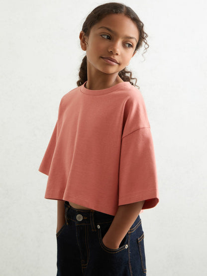 9-13 yrs Cotton Oversized Cropped T-Shirt in Rose | Reiss Children & Baby Best Seller