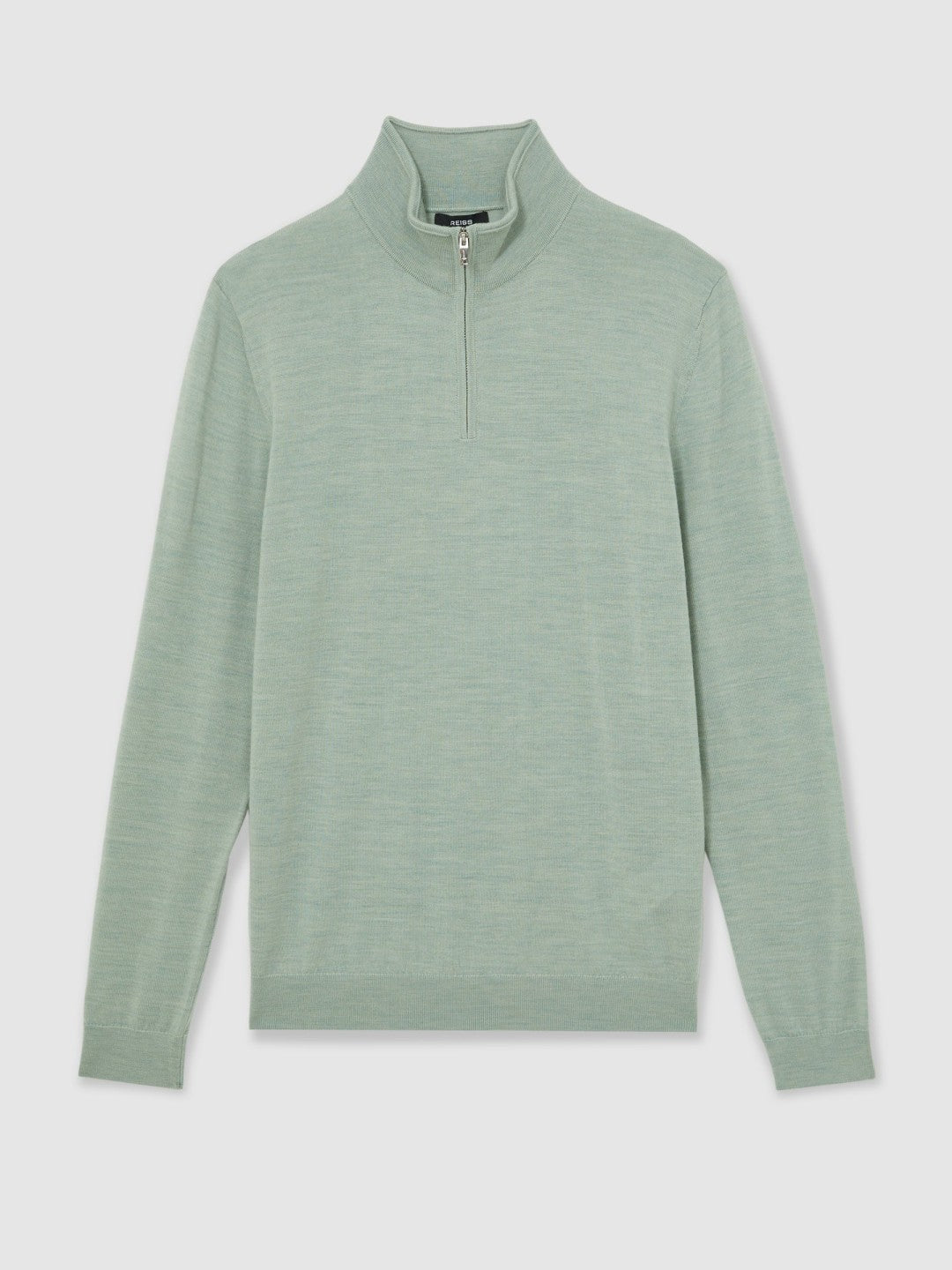 Merino Wool Half-Zip Jumper in Sage Green Melange | Reiss Men Trending