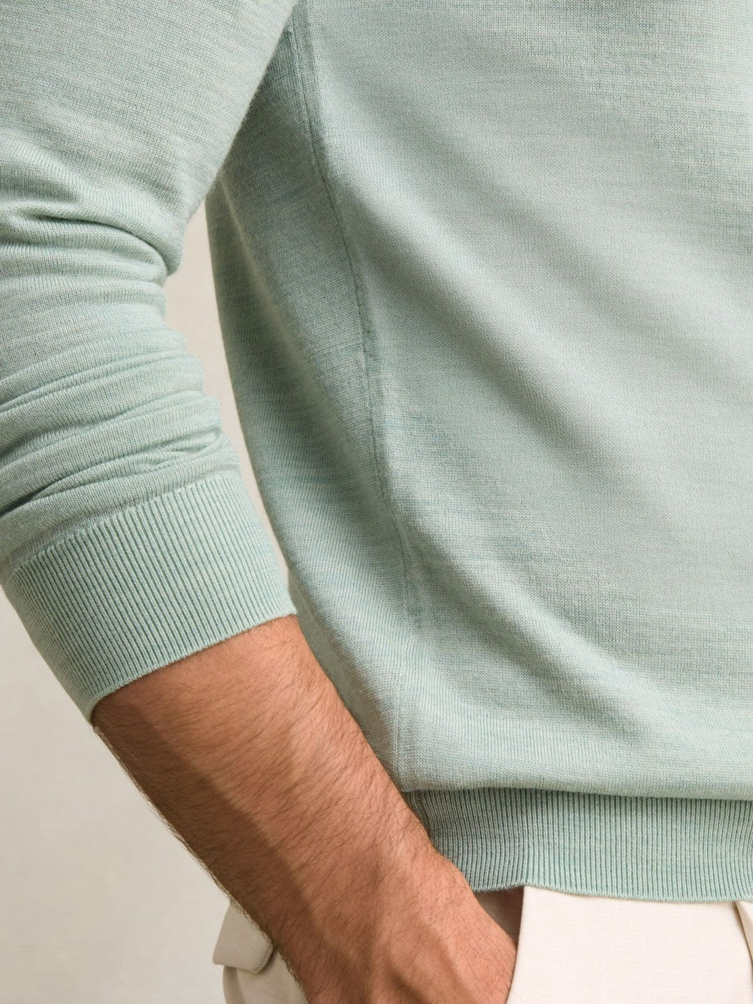 Merino Wool Half-Zip Jumper in Sage Green Melange | Reiss Men Trending