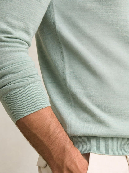 Merino Wool Half-Zip Jumper in Sage Green Melange | Reiss Men Trending