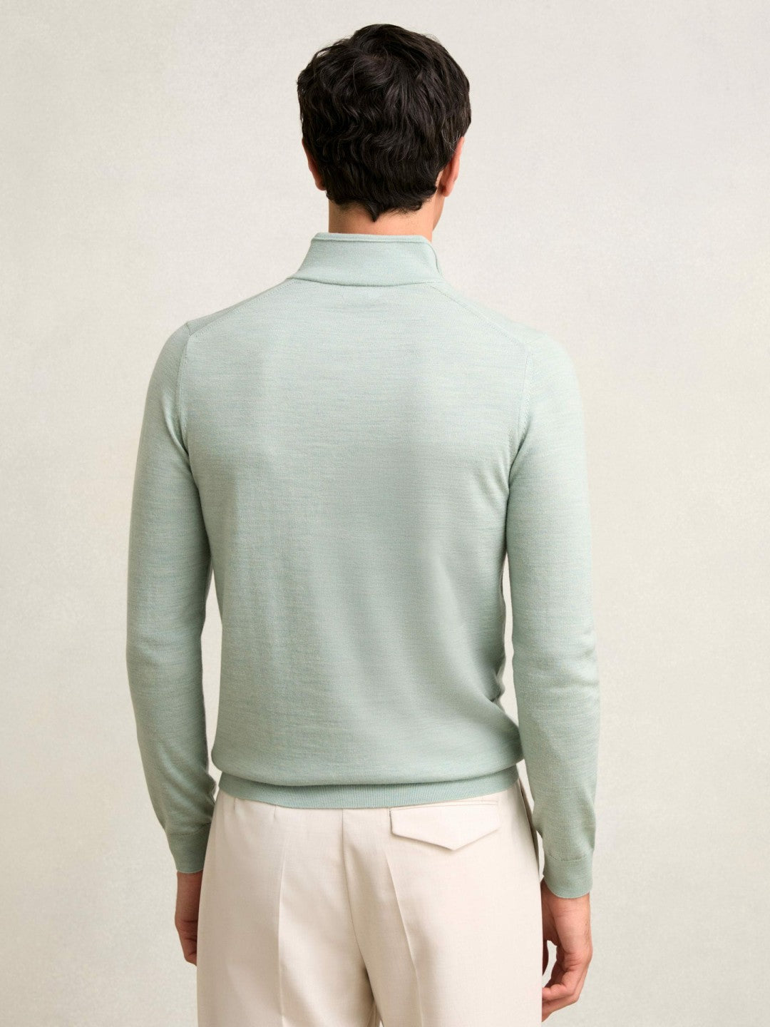 Merino Wool Half-Zip Jumper in Sage Green Melange | Reiss Men Trending