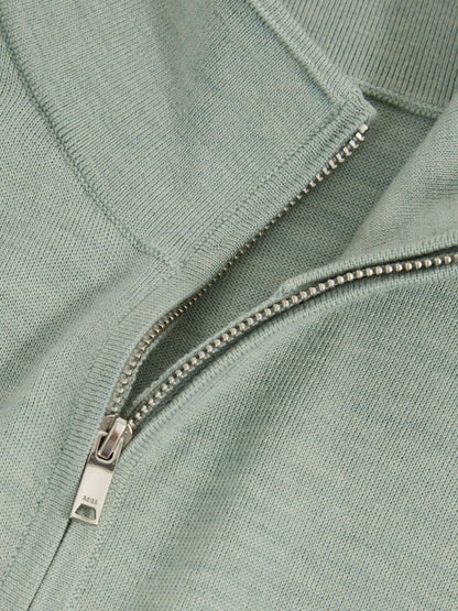 Merino Wool Half-Zip Jumper in Sage Green Melange | Reiss Men Trending