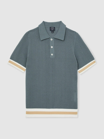 | Ché Cotton Knit Polo Shirt in Airforce Blue | Reiss Men Featured