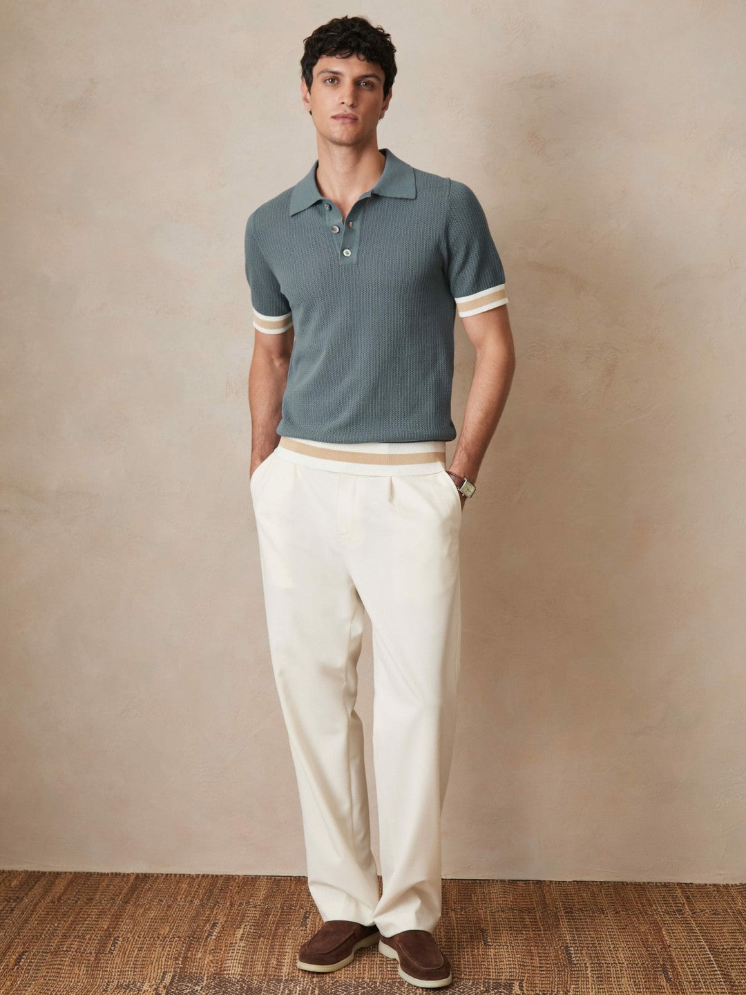 | Ché Cotton Knit Polo Shirt in Airforce Blue | Reiss Men Featured