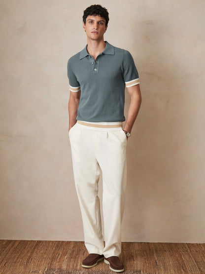 | Ché Cotton Knit Polo Shirt in Airforce Blue | Reiss Men Featured