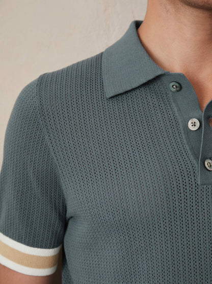 | Ché Cotton Knit Polo Shirt in Airforce Blue | Reiss Men Featured